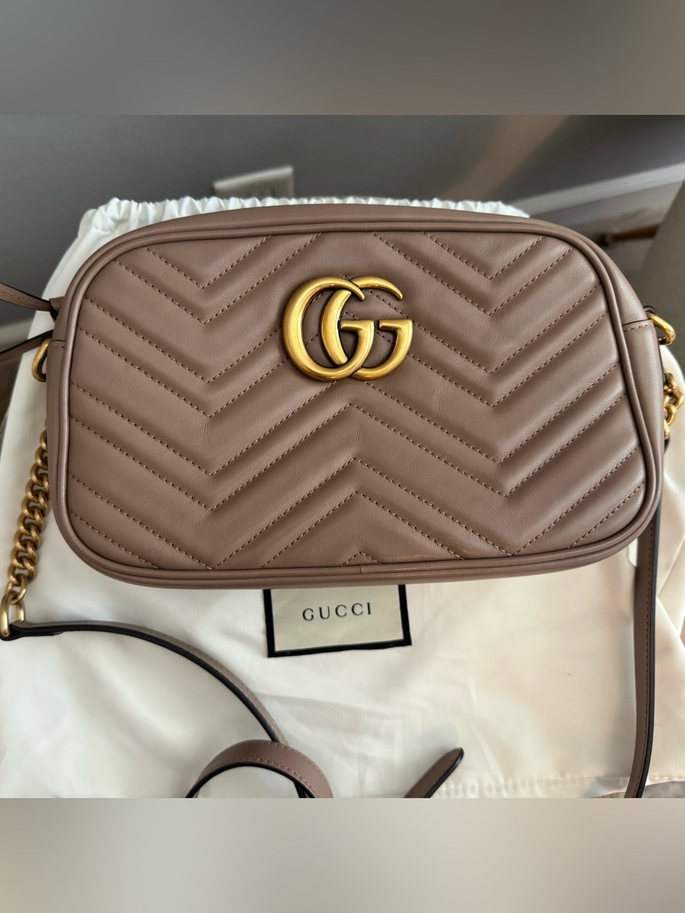 Gucci Matelassé Leather Crossbody Bag - Taupe/Dusty Rose with Gold Hardware - Picture 2 of 6